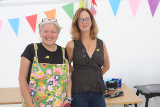 Wendy and Rebecca from Big Fandango smile to the camera at the Renew shop launch