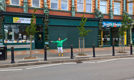 Claire with the new street trees on Northmoor Road