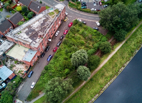 Bird's eye view of Paradise Works site based in Salford