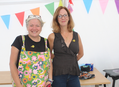 Wendy and Rebecca from Big Fandango smile to the camera at the Renew shop launch