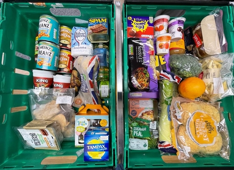 Baskets of food as part of the Community Grocers On-Wheels project